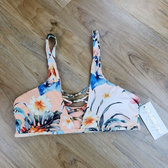 TiniBikini Other - 🔹️NWT TiniBikini Tropical Floral Print Beaded Crisscross Bikini Top Large